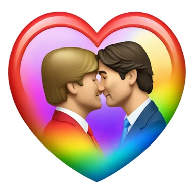 Justin Trudeau and Donald Trump kissing with a rainbow heart around them  sticker