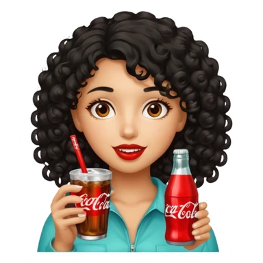 a pretty tan bratz girl with black curly hair drinking coca cola sticker