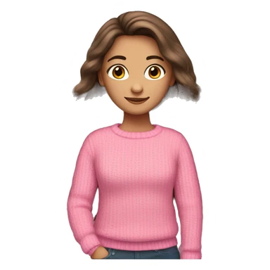 brunette girl with long hair and pink jumper  sticker