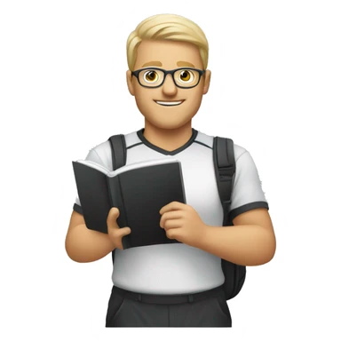 white young soccer coach with eyeglasses holding a notebook sticker