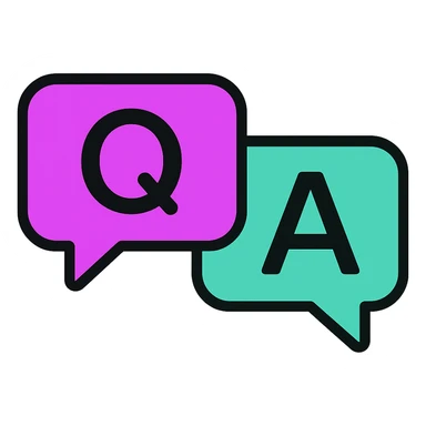 Enhance the purple and teal colors of the chat bubbles to be more vibrant and saturated while keeping the Q and A letters clear and maintaining rounded corners in a minimal modern icon style. sticker