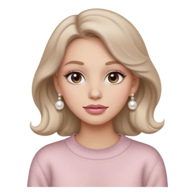 “Emoji girl, soft matte skin, neutral taupe eyeshadow, light rose lips, subtle contour, pearl earrings, loose waves, wearing cream cashmere sweater.” sticker