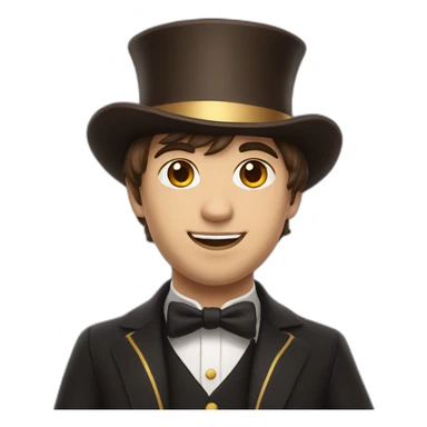 magician with side bangs, short and brown hair with magician hat sticker