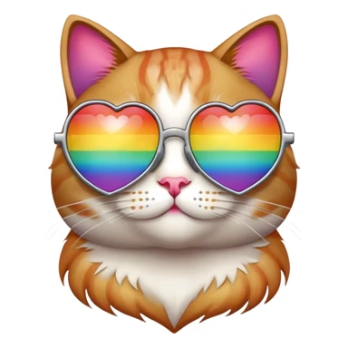Cat wearing rainbow heart-shaped sunglasses sticker
