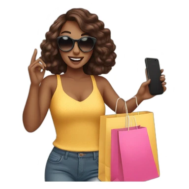 influencer taking selfie with a shopping bag sticker