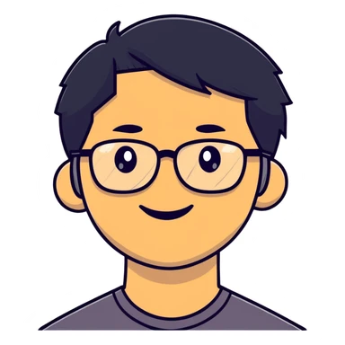 Asian man with short black hair, glasses, friendly smile, Josh Lim character sticker