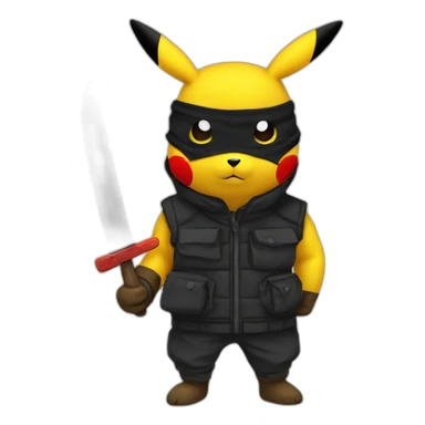 pikachu with balaclava and fake knife sticker