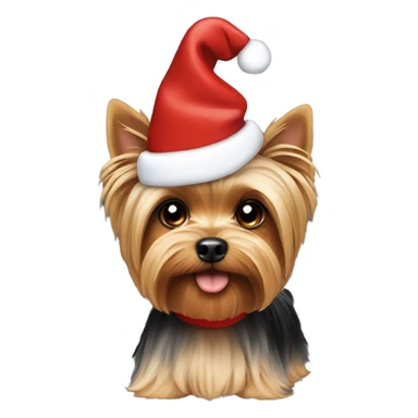 A yorkie wearing a Christmas hat sticker
