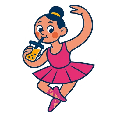 Add pink sparkly pointe shoes to the ballerina, keep the vibrant toon style, with no background. sticker