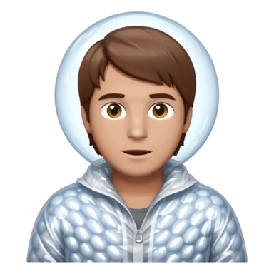 Brown haired man wrapped in bubble wrap sticker