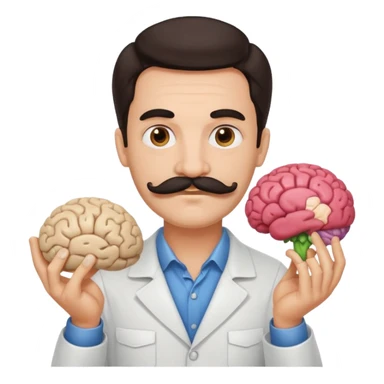 mustachioed man with dark hair holding a brain as an emoji different mustache  sticker