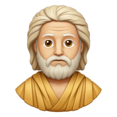 Cinematic Realistic Plato Portrait Emoji, depicted as a wise ancient philosopher with a contemplative expression in classical robes, rendered with soft textures and timeless serene lighting that captures his intellectual legacy. sticker