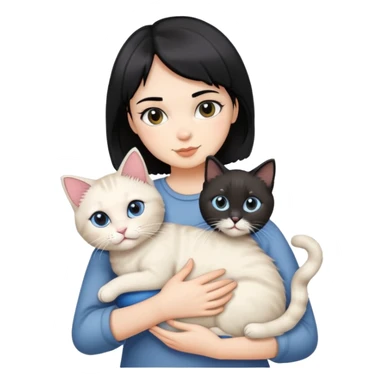 A girl with short black hair held a regdoll cat sticker