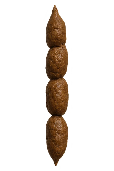 FECI DI ANIMALE A PALLINE UN PO' ALLUNGATE CADONO DALL'ALTO VERTICALMENTE, IPERREALISTICO 4K sticker