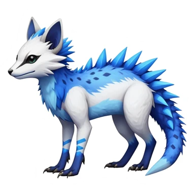Rare realistic exotic edgy white and neon-blue epic pretty beautiful handsome gorgeous aesthetic colorful vibrant Vernid-Trico-species-Fakemon-creature by LiLaiRa, 4 legs, 1 tail, random markings, (full body) spikes on tail and back sticker