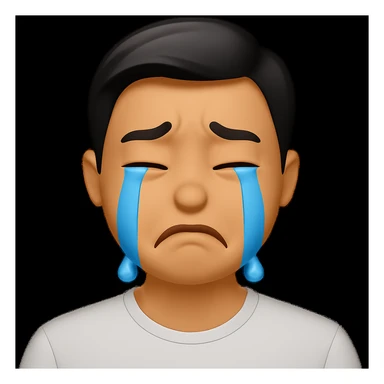 Change the emoji's expression to crying and sad, with tears streaming down the face and a frown. Maintain the emoji style and look. sticker