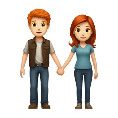 Read head girl and brunette boy holding hands  sticker