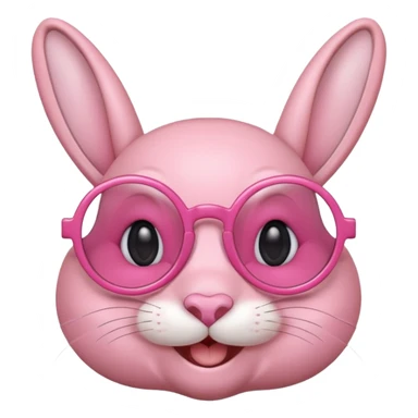 Pink bunny with big circular glasses, smiling, half body sticker