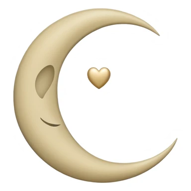 khaki crescent moon with a small heart sticker