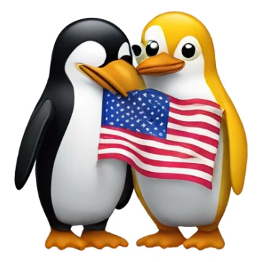 two penguins embracing, one holding the flag of Venezuela and the other holding the flag of the United States  sticker