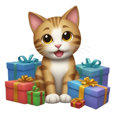 cat surrounded by presents sticker