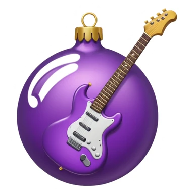 a purple Christmas ornament with a guitar sticker