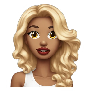 Influencer model with huge fake lips taking a selfie sticker