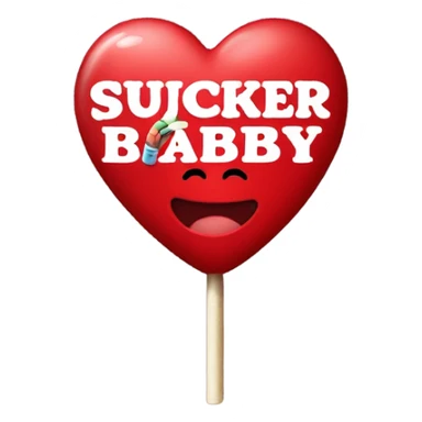 Red heart lollipop that says ‘wanna be my sucker baby?’ In black  sticker