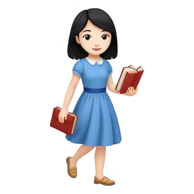 girl with black hair walking with book in、 sticker