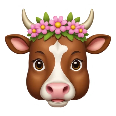 slim cow face with flower crown sticker