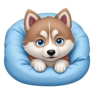 kawaii disney red siberia husky puppy with blue eyes, cozy in a bed sticker