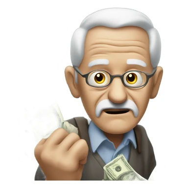 greedy old man seeing money in his both hands sticker