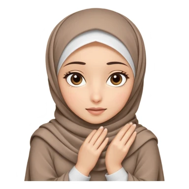 Hijabi girl sitting.     head covered
hands pulling the fabric in
shy-but-dramatic energy
“no cameras pls” but in a cute way
soft + mysterious vibe sticker