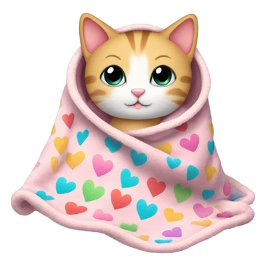 Kitty in blanket with hearts  sticker