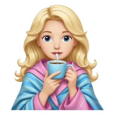 Long wavy blonde hair lady drinking coffe inside a blue and pink pastel blanket  sticker