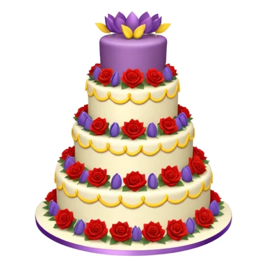 A large three teir cake with first mayer decorated with roses, second with Sunflowers and third with Tulips and Happy Birthday Dear written on top. sticker