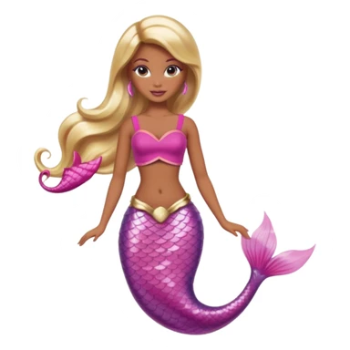 Brown skin blonde hair barbie mermaid with pink tail and pink highlights in hair  sticker