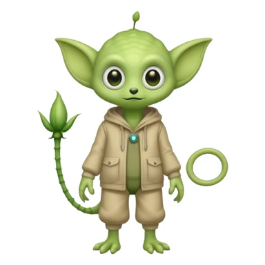 full body cute roughly humanoid peacefull alien furry with 2 legs and eye stalks stands upright and looks intelligent ...wears clothing. not green..looks happy and cudly... has 3 eyes...the alien has 3 eyes....it has an extra eye on a stalk sticker