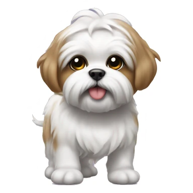 Walking Shitzu wearing baby pamper trying to take it off sticker