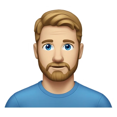 A head and shoulders shot of a 34 year old white man, with short brown hair, with beard facial hair,   with blue eyes wearing a t-shirt. sticker