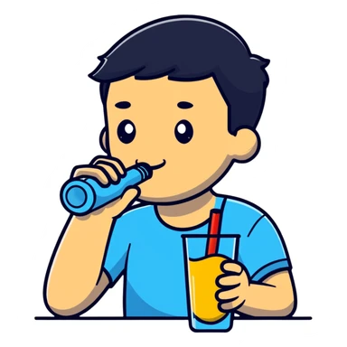 drinking water from glass with straw sticker