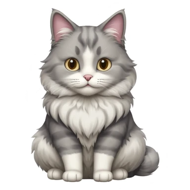 a very fluffy big grey and white cat sitting regally sticker