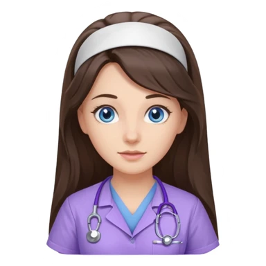 pretty brunette nurse with long hair and blue eyes in lilac scrubs sticker