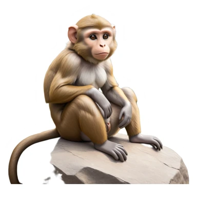 cinematic-macaque-realistic-full-body-sitting-emoji,-compact-muscular-frame-poised-on-a-rocky-outcrop,-short-curled-tail-resting-behind,-head-tilted-dramatically,-thick-dense-fur-in-warm-shades-of-brown-and-grey,-expressive-eyes-filled-with sticker