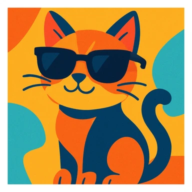 a stylish cat with dark sunglasses, modern illustration, vibrant toon style sticker