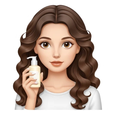 beautiful brunette with a light balayage white girl with nice curls/defined waves, very long hair, clean girl makeup APPLYING A FACE CREAM FOR SKINCARE sticker