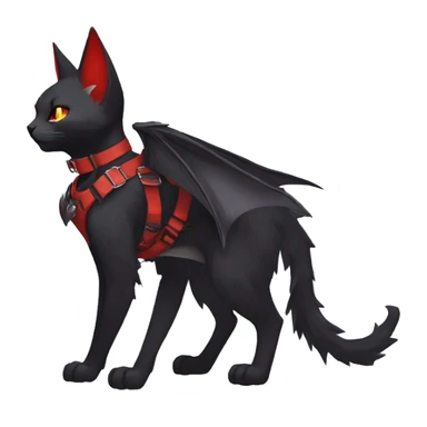 cool edgy black punk red ethereal fantasy nargacuga-bat-cat-Fakemon collar harness full body sticker