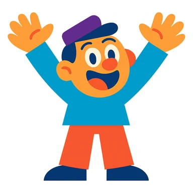 character with hands up, fun and expressive style, vibrant toon sticker