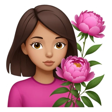 brunette girl smells flowers peonies sticker