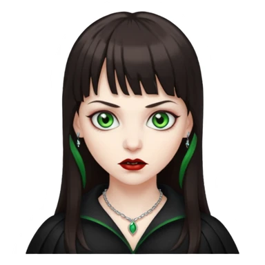 Faça uma vampira com olhos verdes e cabelos morenos com franja sticker